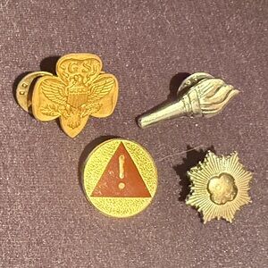 Set of 4 Vintage Girl Scout Pins – Torch, Silver Award, Membership